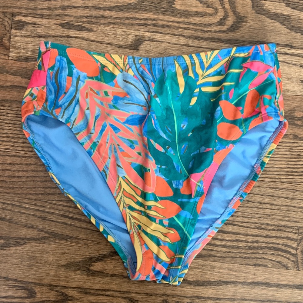 Kona Sol Blue Tropical Floral Print Tie Front Bikini Set - Picture 8 of 10